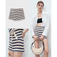 ราคา (ของแท้) Mng striped crochet shorts กางเกงขาสั้นไหมพรม สีกรมตัดครีม (28438448708)