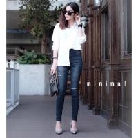 ราคา กางเกงยีนส์ขายาว เอวสูง สีดำฟอก รอยขาดเส้น ด้านในปะแต่งรอยขาดกันรอยขาดแยก (198902281)