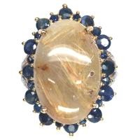 ราคา เเหวนพลอยแท้ ไหมทอง 13 x 21 mm. ล้อม ไพลิน-น้ำเงิน เพทาย เงินแท้ 925 ชุบทอง 18K ไซร์แหวน 6 (12299637369)