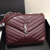 ราคา กระเป๋าสะพายไหล่ทรงYสำหรับคุณสาว ทำจากหนังแท้ มีสายโซ่และหัวเข็มขัดสีแดงเข้ม ดีไซน์หรูหรา สไตล์แฟชัน (42516877123)