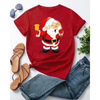 ราคา เสื้อยืดทรงเรียบคอกลมสำหรับผู้หญิง ลายคริสมาสต์พิมพ์ลายปลาค็อด แขนสั้น สไตล์นานาชาติ (41069769724)