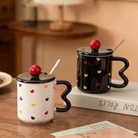 ราคา ถ้วยเซรามิค / ถ้วยกาแฟเซรามิคน่ารักลายจุดและหูจับพร้อมฝาปิด (1012) (29043569520)
