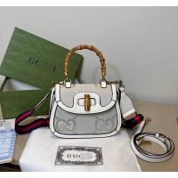 ราคา กระเป๋าผ้าทอลายGu.cciหูจับไม้ไผ่ธรรมชาติ มาพร้อมสายยาว (24807715945)