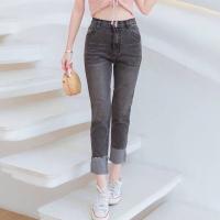 ราคา TwiceJeans กางเกงยีนส์พับขาแฟชั่นมาแรง ทรงบอยผ้ายืด สีดำฟอก (25214642758)