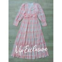 ราคา Saleเดรสยาวตารางสีชมพูป้าย.borichta มือ1ป้ายห้อย​ xl (3152724470)
