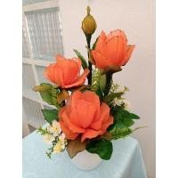 ราคา แจกันดอกกุหลาบสีส้มผ้าใยบัว สูง 12" (15947964986)