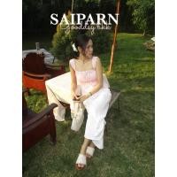 ราคา Saiparn เสื้อสายเดี่ยวผ้าคอตตอนทอลาย จั้มอกแต่งลูกไม้ผูกโบว์น่ารักๆ | Gooddsy.bkk (27516369623)