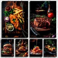 ราคา บทคัดย่อสเต็กไก่ย่างปลาแซลมอนอาหารคอลเลกชันผ้าใบภาพวาดสมุนไพรโปสเตอร์ Wall Art สําหรับห้องครัวตกแต่งบ้าน Cuadros (50902111719)