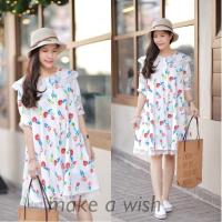 ราคา มินิเดรสลายทิวลิป ชุดเดรสน่ารัก (สีครีม) (27502309244)