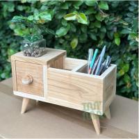 ราคา กล่องไม้ใส่ปากกา ดินสอ งานไม้สัก ตกแต่งบ้าน โต๊ะทำงาน (46551822477)