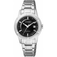 ราคา Citizen Eco-Drive Ladies Black Dial Size 30mm Metal Stainless Steel Strap FE1030-50E (578547076)