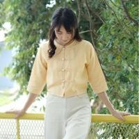 ราคา เสื้อพื้นเมือง ผ้าฝ้าย ผ้าไทย สีเหลือง สีครีมไข่ เสื้อผ้าฝ้าย ทรงอี่นายกาสะลอง (4141336664)