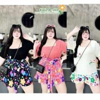 ราคา ชุดเซ็ทขาสั้นเอวจีบ กางเกงอัดพลีทลายดอกไม้สวยๆ เสื้ออก48ยืดสุด60 สำหรับสาวอวบอ้วน (42051296023)