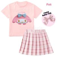 ราคา SANRIO Kuromi Cinnamoroll Melody เสื้อยืด และ JK ชุดซานริโอ้ ฮาโลวีน คอสเพลย์ สาว เจ้าหญิง กระโปรงลายสก๊อต พร้อมโบว์ผูกฟรี (25068725408)