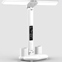 ราคา โคมไฟตั้งโต๊ะ นํา พร้อมปากกา/ที่วางโทรศัพท์ชาร์จสองหัวศึกษาโต๊ะแสงนาฬิกาดิจิตอลโคมไฟตั้งโต๊ะไฟกลางคืนที่มี3โหมดสีการควบคุมแบบสัมผัส (27933532588)