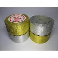ราคา Premium Gold Silver Glitter Ribbon 1.5" x 20yd Metallic Gold Silver (ต่อม้วน) (41822836571)