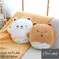 ราคา น่ารัก 3-ใน-1 หมอนหวายผ้าสักหลาดกํามะหยี่นุ่มพิเศษชุดเครื่องนอนสํานักงานตุ๊กตาหมีพร้อมผ้าห่ม (42563493404)