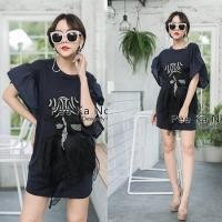 ราคา New‼️ เดรสผ้าเนื้อดี แขนระบาย แต่งปลาทองสามมิติ (1667737542)