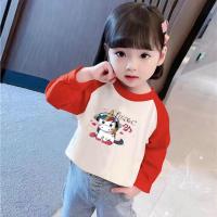 ราคา เสื้อผ้าเด็ก เสื้อยืดแขนยาวคอกลมสลับสีลายน่ารักผ้าคอตตอน100%ลายม้ายูนิโคน (24503341281)