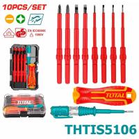 ราคา Total ชุดไขควงเปลี่ยนหัว ด้ามหุ้มฉนวน + ไขควงเช็คไฟ (10 ตัวชุด) รุ่น THTIS5106 ของแท้100% (22127103331)