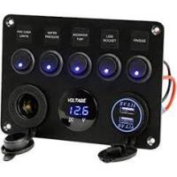 ราคา MARINE CAR BOAT MARINE RV 5 GANG ON-OFF TOGGLE SWITCH PANEL BLUE LED VOLTMETER DUAL USB (49901837559)