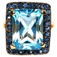 ราคา แหวนพลอยแท้ สกายบลูโทปาส 12 x 16 mm. ล้อม ไพลินน้ำเงิน เงินแท้ 925 ชุบทอง18k ไซร์แหวน 8.5 (26122796499)