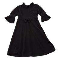 ราคา เดรสยาวสีดำติดโบว์ คอปีน แขนระบายลูกไม้ (19768723028)