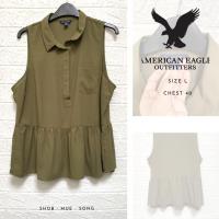 ราคา AMERICAN EAGLE เสื้อเชิ้ต แขนกุด สีเขียวขี้ม้า มือสอง (5987709728)