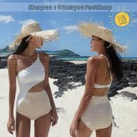 ราคา ส่งฟรีจากไทย M,L,XL บิกินี่ ชุดว่ายน้ำ วันพีชไหล่เฉียง สลับสองสีทูโทน ขาว-ครีม เว้าเอวและหลัง ดีไซน์ไม่ซ้ำใคร (4641301069)
