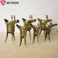 ราคา ขวดไวน์ ไมรอน,ถ้วยไวน์โลหะผสมสามขา,ตกแต่งบ้านโกลเด้นวินเทจโบราณจีนจักรพรรดิเหล้ากุณโฑ (29155715552)