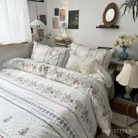 ราคา ชุดผ้าปูเตียงสี่ชิ้นลายดอกไม้ ทำจากผ้าฝ้ายธรรมชาติ สไตล์หรูกันชน เหมาะสำหรับหอพักและเตียงสไตล์วินเทจ (48900697794)