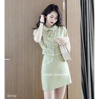 ราคา การออกแบบกระดาษเป็นภาพวาดกระดาษไม่ใช่การตัดเย็บ ชุดสูทออฟฟิศผู้หญิงเสื้อเชิ้ตปกบัวพร้อมเข็มขัดคาดเอวและกระโปรงทรงเอ (40126494932)