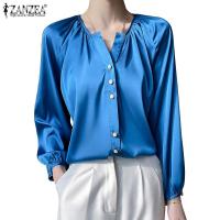 ราคา Zanzea เสื้อเบลาส์ลําลอง แขนยาว คอกลม ผ้าซาติน แต่งจับจีบ มีกระดุม สําหรับผู้หญิง (19171526082)