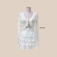 ราคา ชุดลูกไม้ใส่ไปเที่ยวทะเล หวานมาก Miralyn Set 2 ชิ้น เสื้อลูกไม้แขนยาวสีขาวผ้านิ่มแต่งปกระบายงาน+กระโปรงผ้าลูกไม้ระบาย (25174871356)