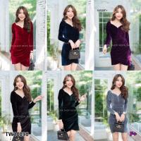 ราคา JK10898 Dress เดรสกำมะหยี่แขนยาว จับจีบเว้าอก แต่งชายกระโปรงไขว้ เนื้อผ้ากำมะหยี่ ซิปหลังยาว งานเดรสกำมะหยี่ เรียบหรู (7262328538)