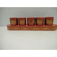 ราคา ชุดถ้วยน้ำชา5ใบสีแดงลายดอกบัวงานเซรามิค (20293125501)