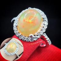 ราคา แหวนโอปอลไฟ ล้อมเพชร แหวนเงินแท้ ชุบทองคำขาว พลอยโอปอลแท้ เพชร Swiss YTG-11143 (28523004291)