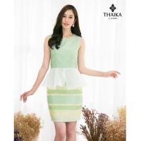 ราคา Thaika เดรส ‘ขจร’ รุ่น Limited ชุดผ้าทอลายไทยสีเขียวอ่อน ทรงสอบ แต่งเอวผ้าแก้วระบาย ทำงาน ออกงาน (12752386496)