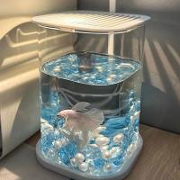 ราคา #การตกแต่ง# โปร่งใสตู้ปลาขนาดเล็กคริสตัลน้ำแข็งเดสก์ท็อปCreative Ecoological Betta Fish Tankเพิร์ลเ (56301395900)