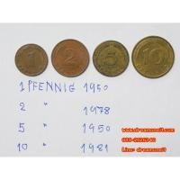 ราคา (ชุดที่4) ขายเหรียญต่างประเทศ BUNDESREPUBLIK DEUTSCHLAND PEENNIG 1-2-5-10 ทั้งชุด (2813182519)