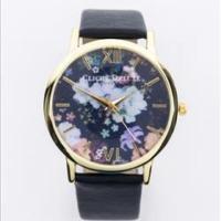 ราคา นาฬิกาข้อมือหน้าปัดลายดอกไม้ : สายดำ (119722885)