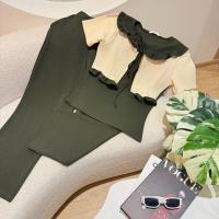 ราคา พร้อมส่ง ชุดเซตยาว ผ้าวูลเวฟทรูโทน เสื้อแต่งคลุม คอปกระบาย ผูกโบว์อก+กางเกงเอวเรียบสม็อคหลังมีกระเป๋า A7050 (42022932256)