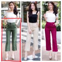 ราคา กางเกงขากระบอกผ้าลินิน สีเขียวขี้ม้า S (2777687344)