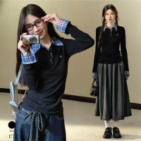 ราคา เสื้อแขนยาว ผ้าร่อง สีดำ คอปกโปโล แต่งลายสก็อต มีโลโก้ เนื้อผ้ายืดหยุ่น ทรงสลิม สไตล์ Preppy #1772 (41425499590)