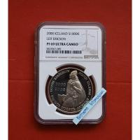 ราคา เหรียญเกรด NGC PF 69 Ultra Cameo Iceland Silver 1000 Kronur Leif Ericson 2000 #เงินขัดเงา .900 Silver (26874802972)