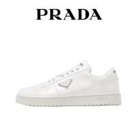 ราคา Prada Leather รองเท้าลำลองสำหรับบุรุษและสตรีรองเท้าผ้าใบทรงเตี้ยสีขาว (27622557987)