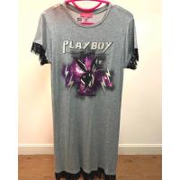 ราคา Playboy Dress แบรนด์แท้ % เดรส Size S สีเทา คอกลม ประดับลูกไม้สีดำที่ปลายแขน (19951601406)