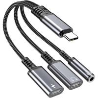 ราคา USB-C ถึง 3.5 มม.หูฟังและอะแดปเตอร์ชาร์จ, 3 in 1 Dual Type C Aux Splitter Charger แจ็คหูฟัง Dongle สายไฟสําหรับ iPhone 15/16/17 Pro/Max/Plus, iPad, Samsung Galaxy S (50451898693)