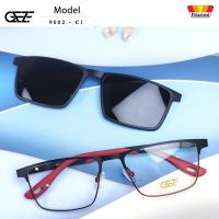 ราคา กรอบแว่นสายตา GEZE Clip-On รุ่น 9002 - C1 เต็มกรอบสีดำแดง คลิปออนแม่เหล็ก เลนส์กันแดด Polarized (1527912538)