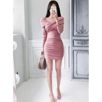 ราคา เดรสปาดไหล่เข้ารูปสีชมพูอ่อน•New• (24940854765)